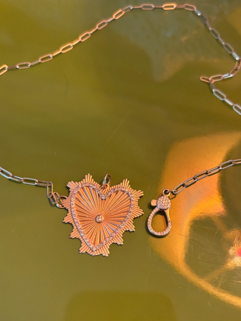 Delicate Gold Heart Pendant Necklace with Radiant Sunburst Detail
